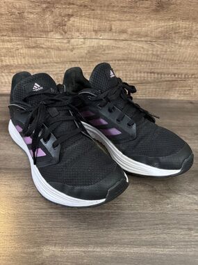 Adidas cloudfoam Galaxy 5 Black Athletic Sneakers with Purple Stripes sz 8